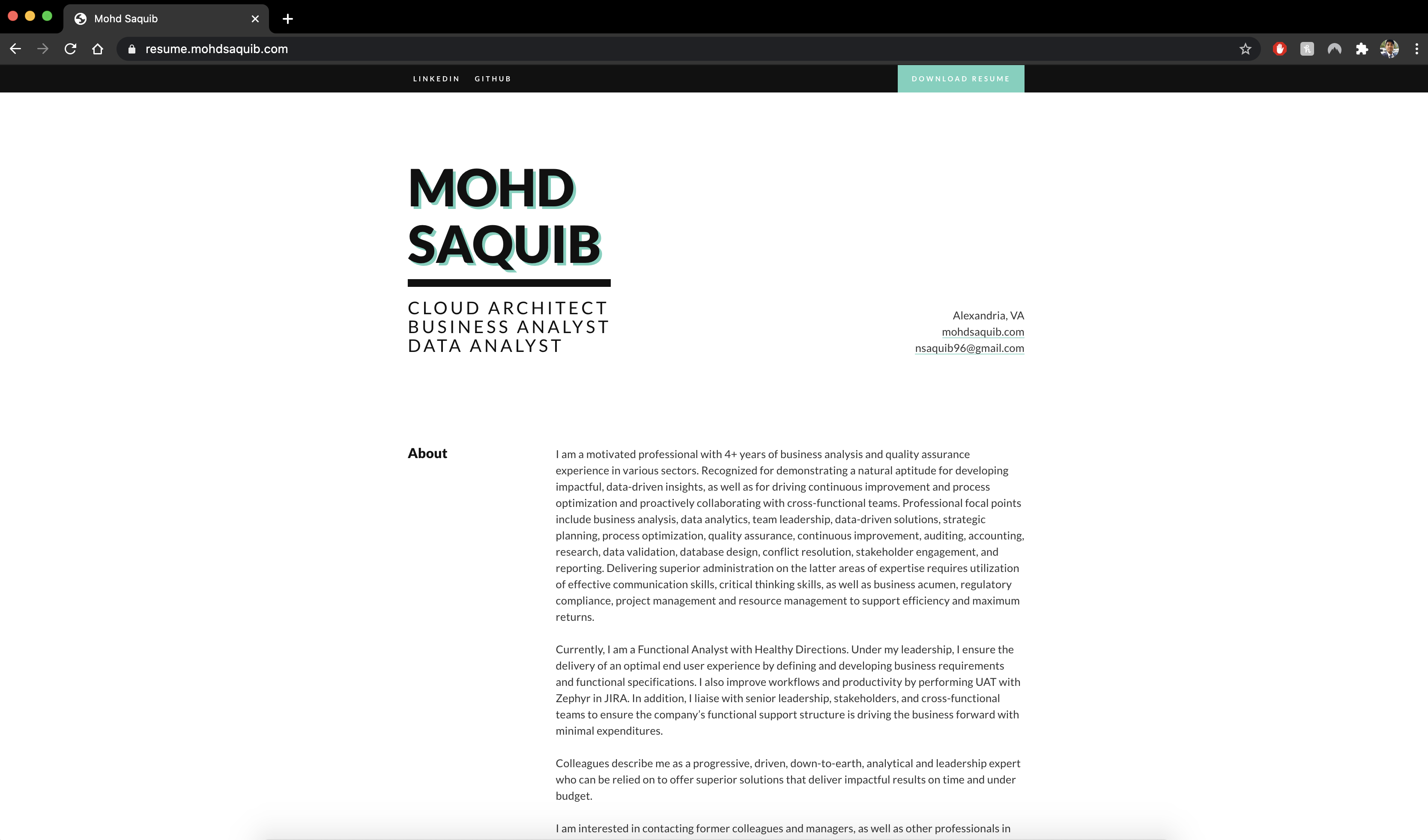 The completed serverless résumé website